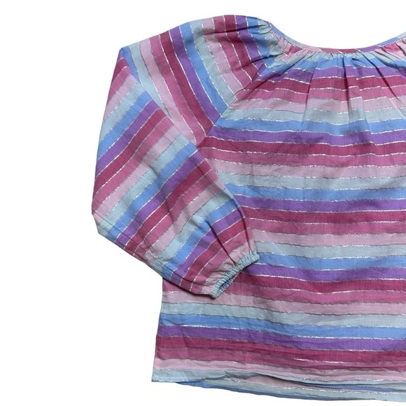 J. Crew Pastel Metallic Striped Long Sleeve Peasant Blouse US S - Picture 9 of 10